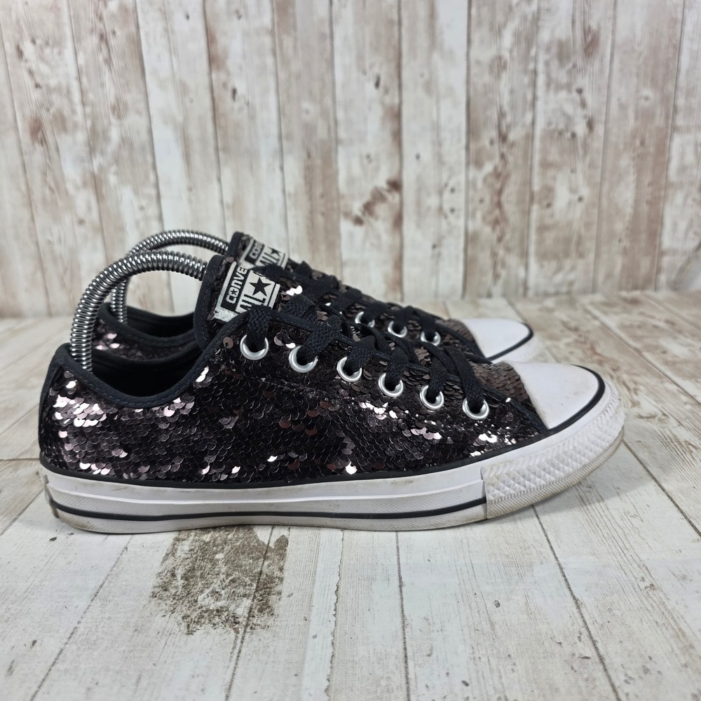 Converse Chuck Taylor All Star Low Top Sequin Sneakers Black Bronz Womens 8